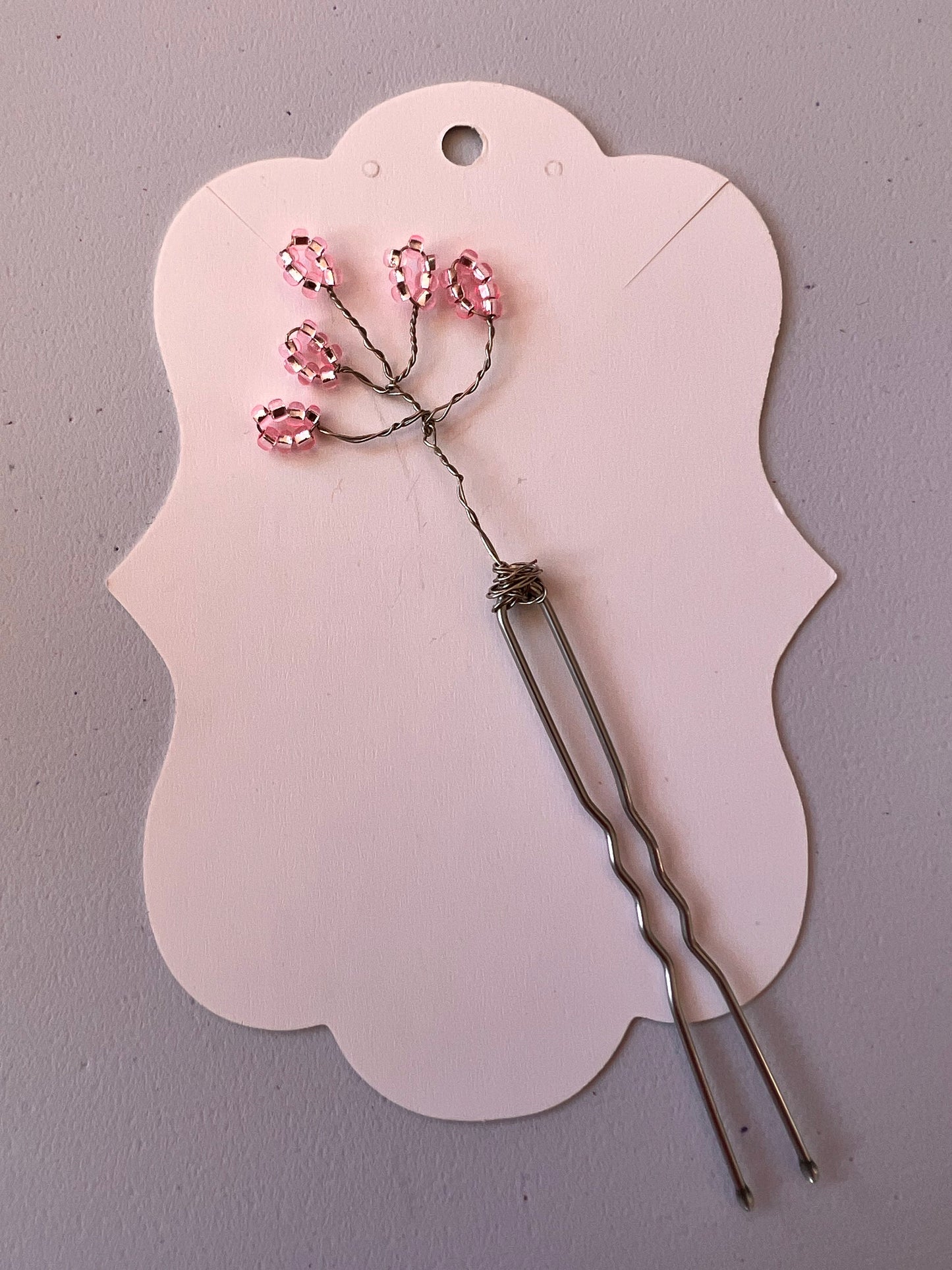 Handcrafted Wire-Wrapped Gold and Rose Hairpin