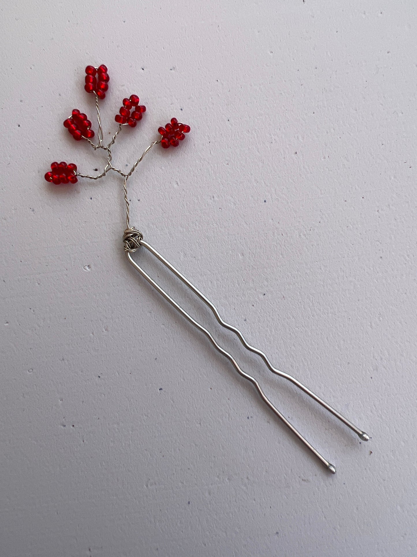 Handcrafted Wire-Wrapped Silver and Ruby Hairpin