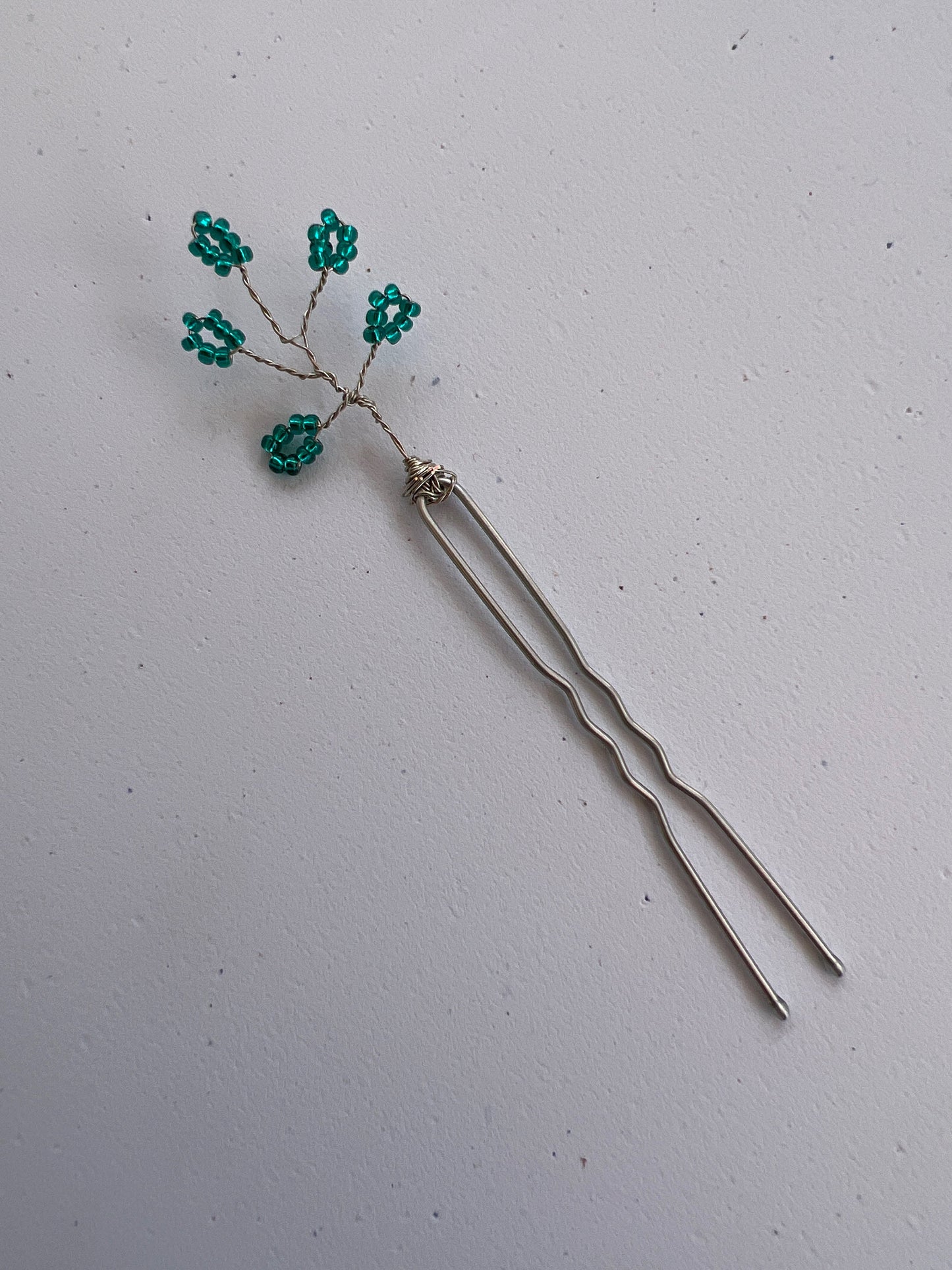 Handcrafted Wire-Wrapped Silver and Turquoise Hairpin