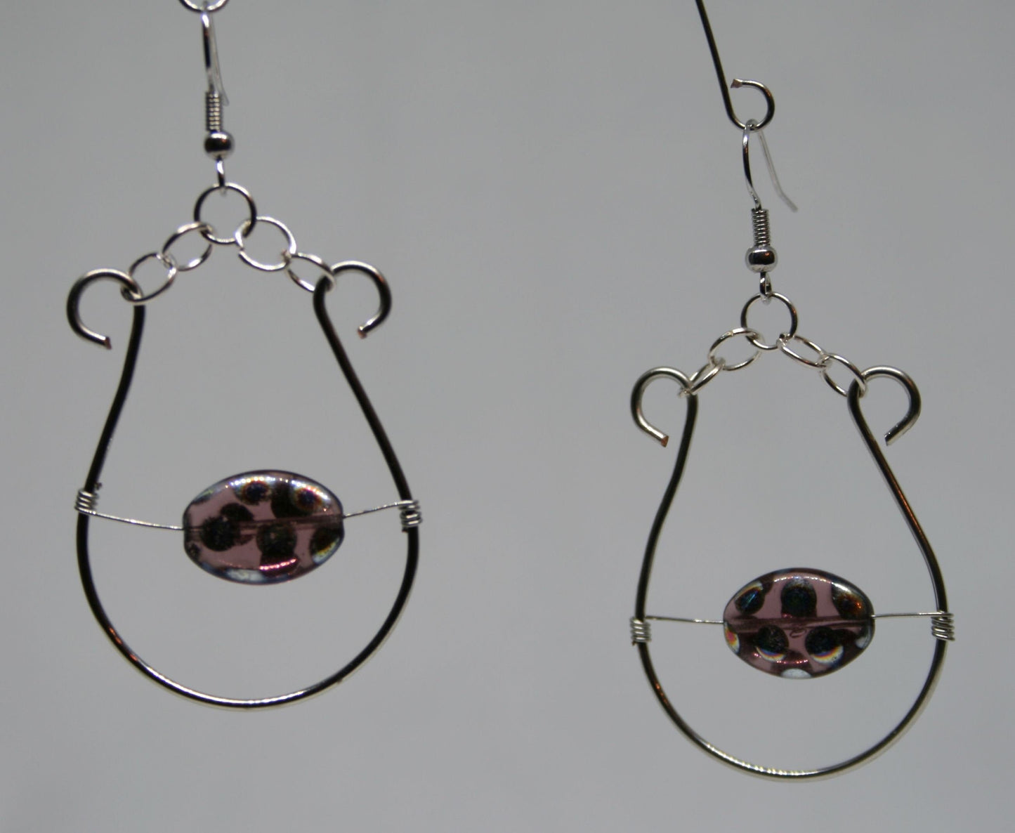 Spotted Bead Encased in Silver Horseshoe Earrings