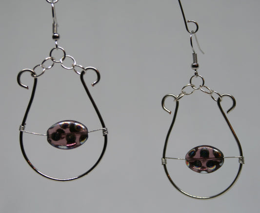 Spotted Bead Encased in Silver Horseshoe Earrings