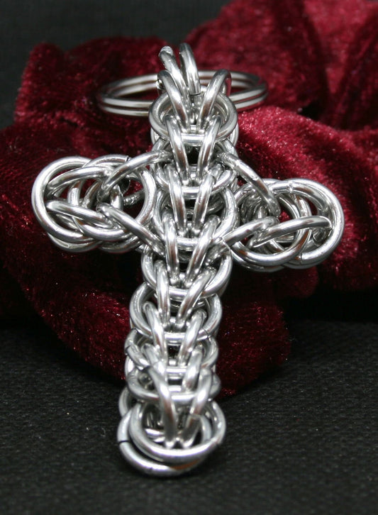 Chainmail Cross Keychain, Christian Keychain, Father's Day, Baptism, First Communion, Confirmation