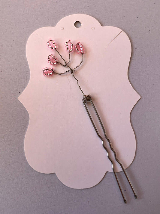 Handcrafted Wire-Wrapped Silver and Pink Hairpin