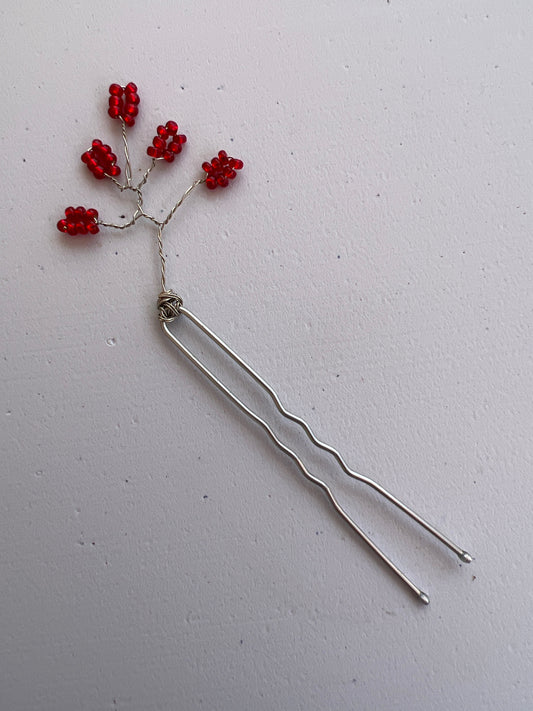 Handcrafted Wire-Wrapped Silver and Ruby Hairpin