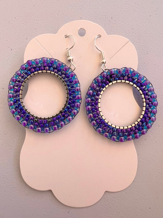 Vibrant Purple Glass Bead Circle Earrings