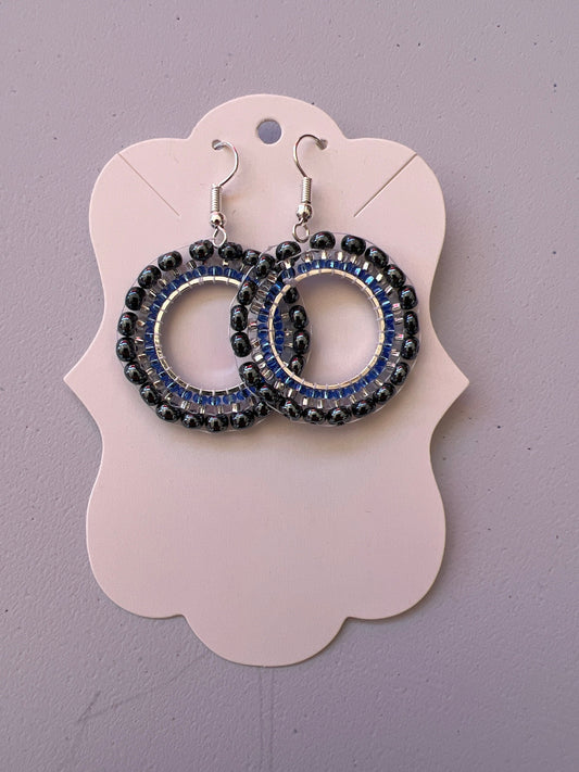 Vibrant Ice Blue Glass Bead Circle Earrings