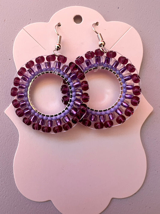 Vibrant Purple Blue Glass Bead Circle Earrings