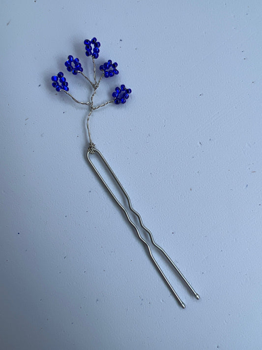 Handcrafted Wire-Wrapped Silver and Sapphire Hairpin