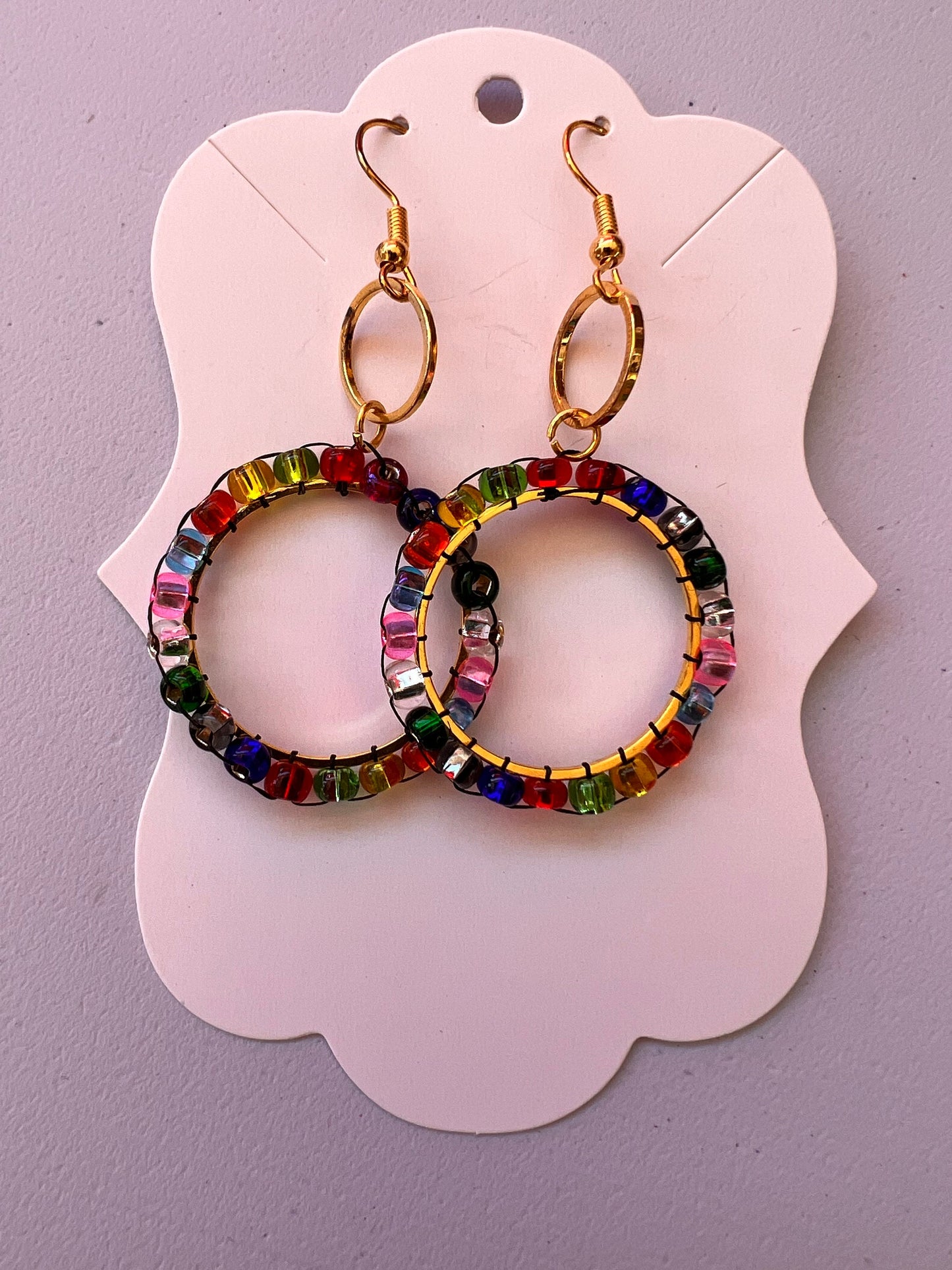 Vibrant Rainbow Glass Bead Circle Earrings